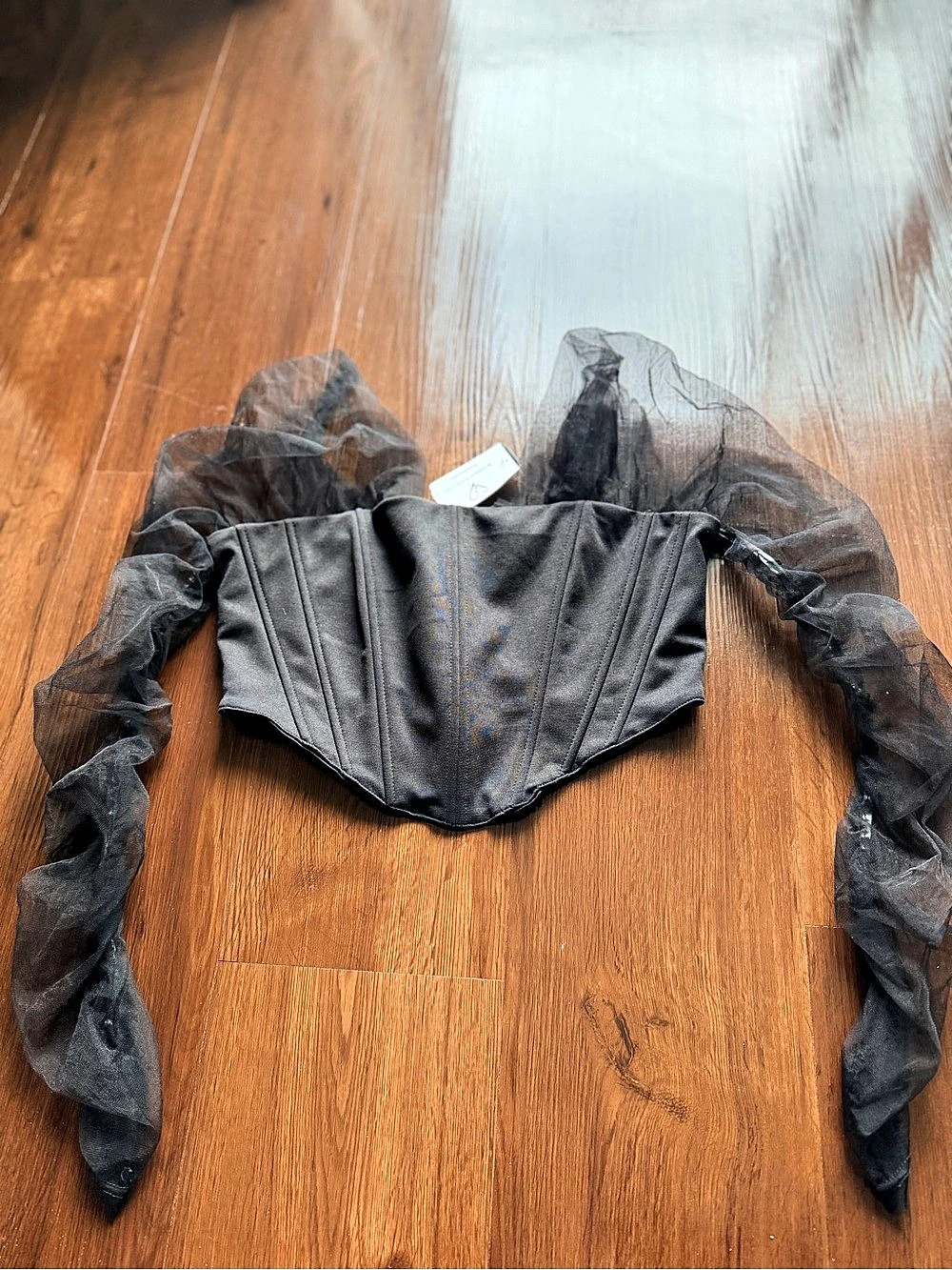 Windsor Black Sheer Sleeve Corset Top Size Small NWT